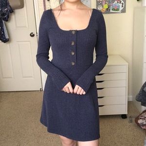 Wild Fable Blue Ribbed Long Sleeve Mini Dress